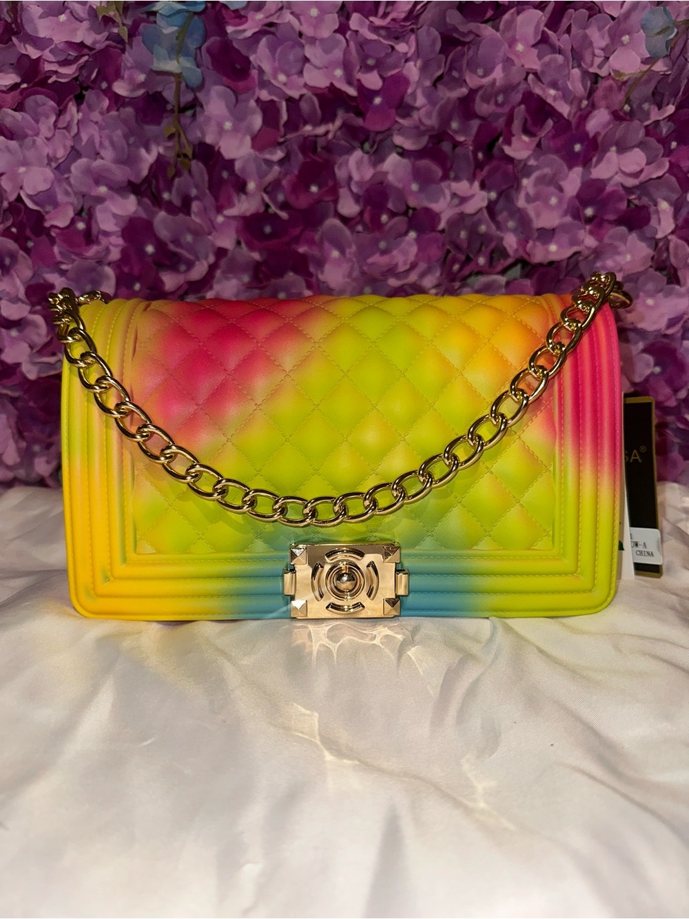 Rainbow Gradient Quilted Chain Shoulder Bag